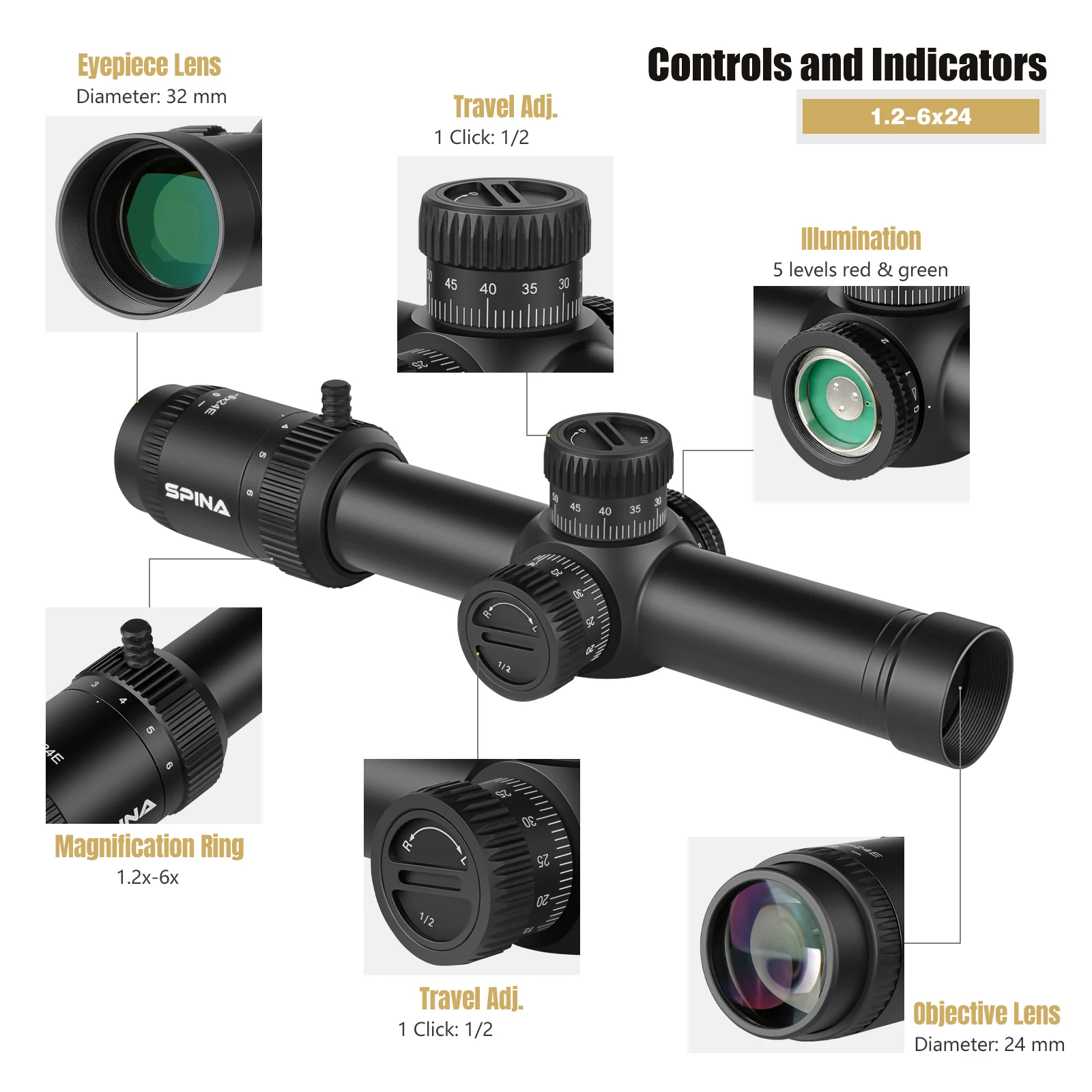 SPINA OPTCIS FMC LPVO SFP 1.2-6x24 30mm Tube Diameter Fogproof Hunting Scope