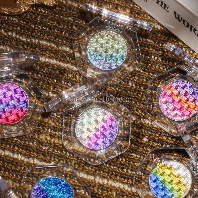 New Arrive Duo-chrome Chameleon Woven Grid Pattern Eyeshadow Vegan Glitter Cosmetics For Eyes Private Label Acceptable
