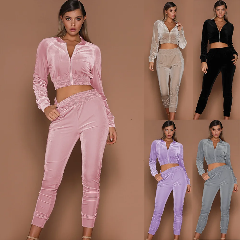 Velvet Women Clothing Sets Wholesale Fashion Jogger Velour 2 Piece Set For Women