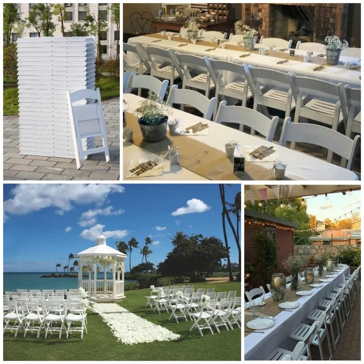 Wholesale Commercial Hotel Party Walnut wood grain foldable Tiffany Wedding Plastic Resin Chairs For Events