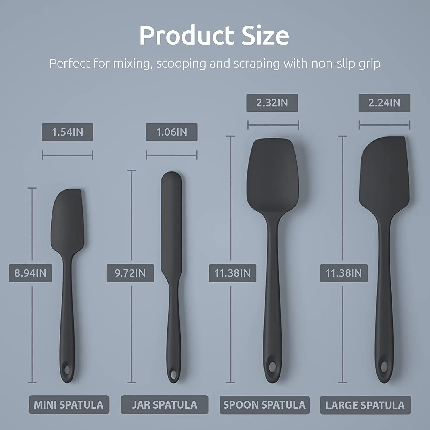 Factory Custom Silicone Spatula Set with 600 Degrees Fahrenheit Heat Resistant Kitchen Baking Set of 4 Silicone Spatula