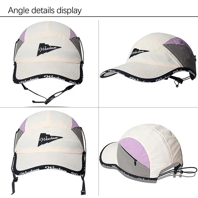 [Waterproof]Custom 5 Panel Camp Cap Matching Quick Dry Cycling Hiking Baseball hat anti-drop collectable chin strap surf cap