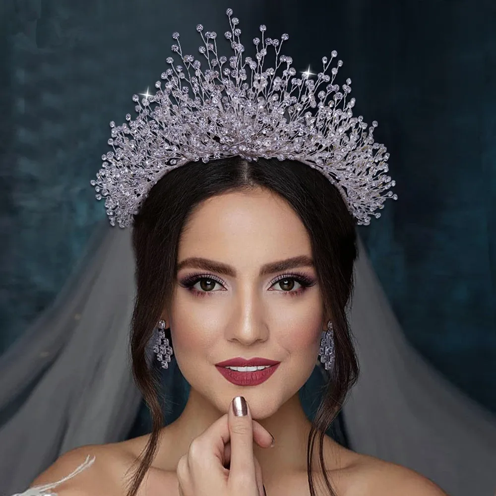 Top selling women bride big crown headdress wedding three-piece set bridal atmospheric encryption rhinestone hair accessories