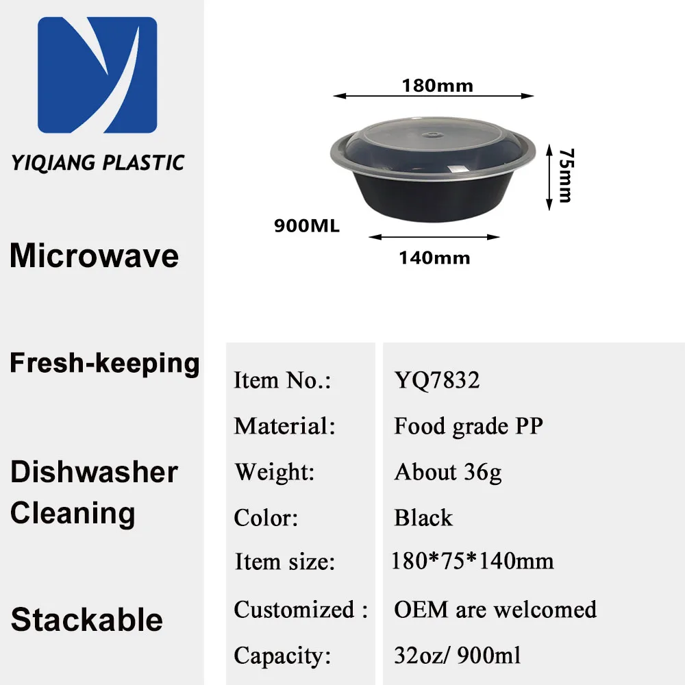 Disposable food container box restaurant round plastic food storage container