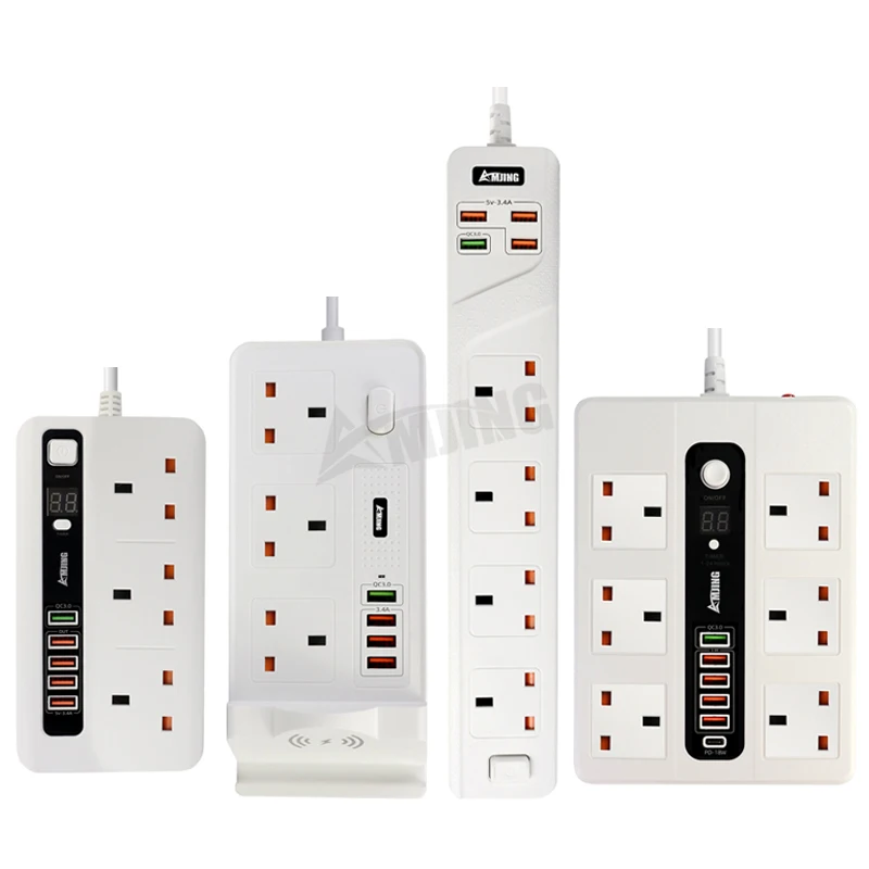 High quality power extension socket uk surge protector power strip with type c usb