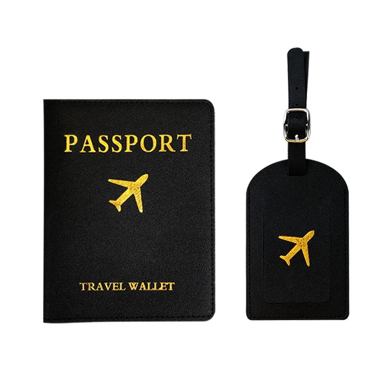 wholesale pu leather passport cover card holder low price travel passport cover and luggage tag set passport holder