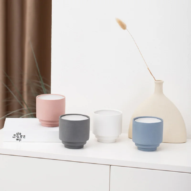 
Wholesale Empty black pink blue white ceramic matte candle jar candle cup 