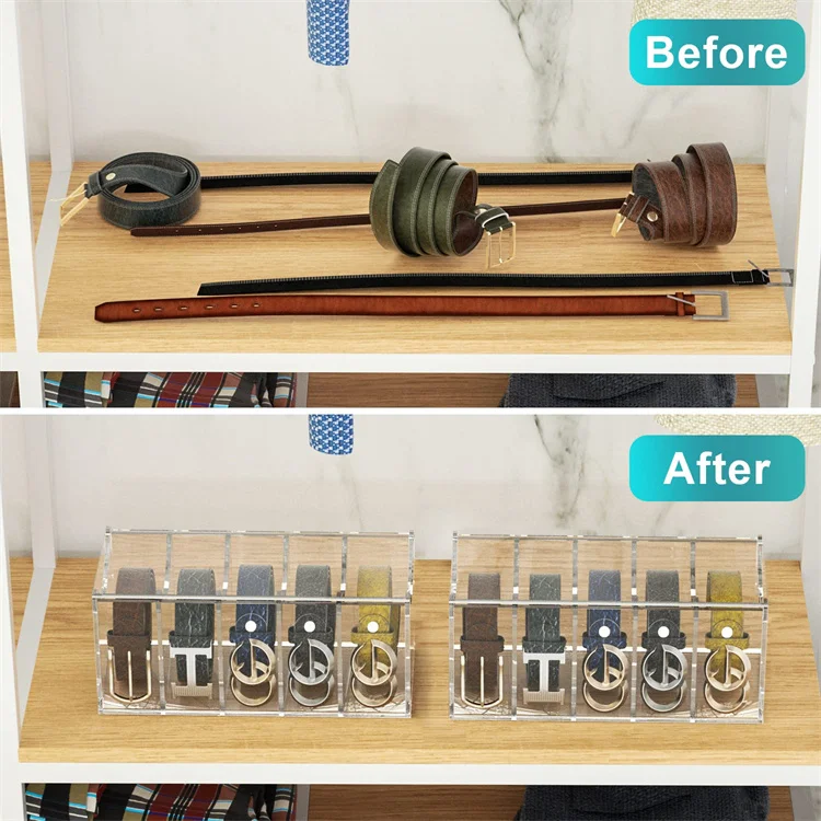 5 7 Compartment Dust Cover Acrylic Belt Storage Holder Ties Belt Organizer for Home Closet