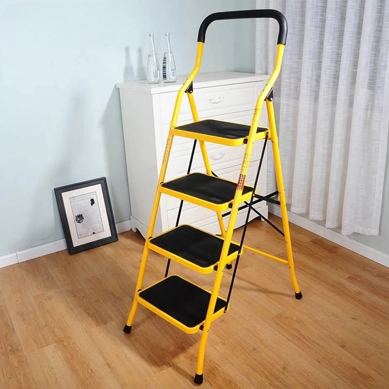 Powder coated 4 steps safety steel ladder with handrail