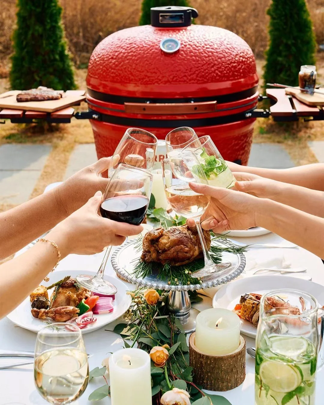 Себ KAMADO красный стол для барбекю древесный уголь уличная духовка и гриль Kamado курильщик