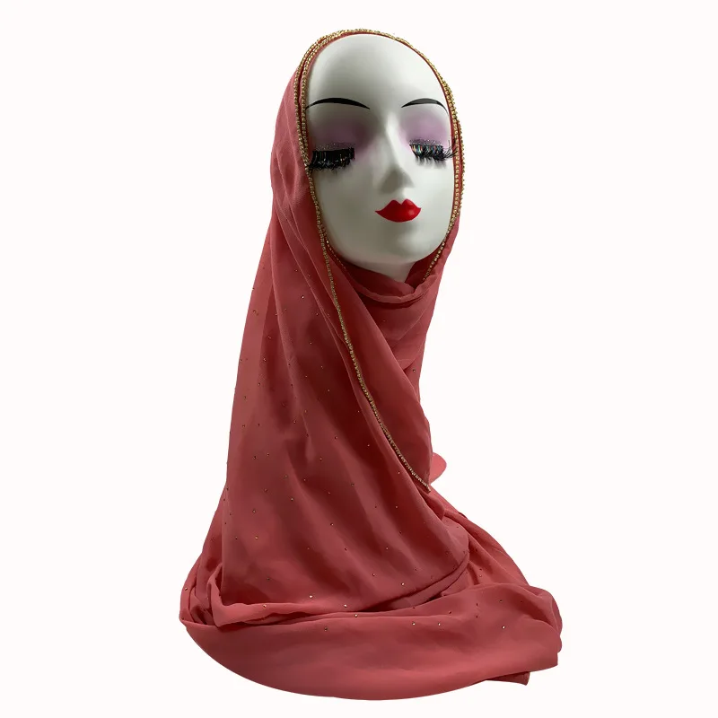 Новый однотонный шифоновый шарф с жемчугом и бриллиантами на весну лето длинные шарфы мусульманский хиджаб женский головные турбины 70*180 см