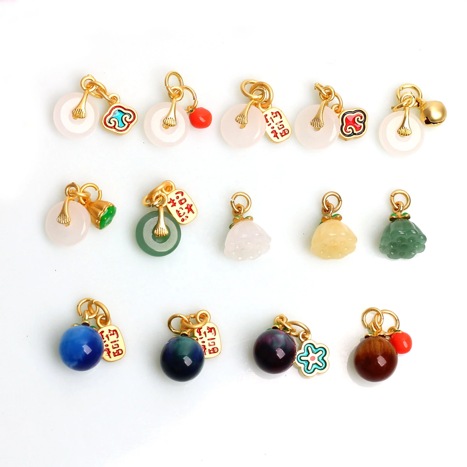 matte gold ancient gold plated lucky lotus jade lucky charms