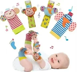 Newborn Cartoon Animal Rattle Toys Wrist Strap Sock Set Cute Bell Baby Rattle Socks