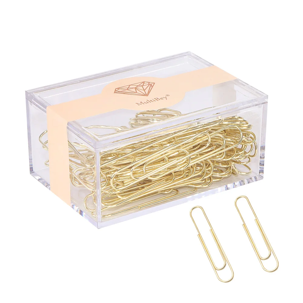 Logo customized gold metal 50mm paper clips with a acrylic box
