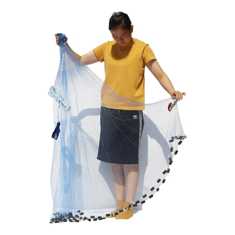 To 12FT Nylon Throwing Net Monofilament Line Cast Net for Fishing High Quality 4FT PA Blue Double PP Bag Plastic Bag + Carton
