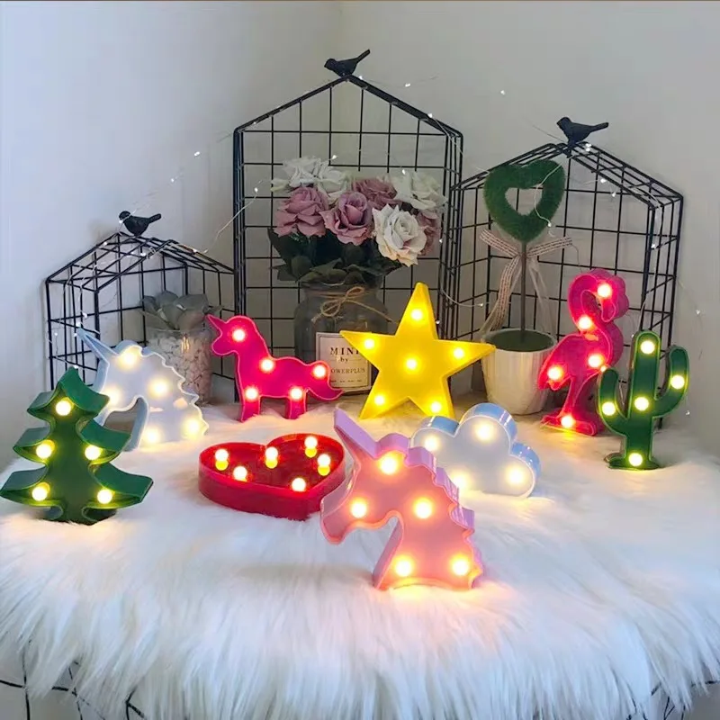 LED  Flamingo pineapple cactus coconut tree unicorn shaped lights Creative decorative lights night lights