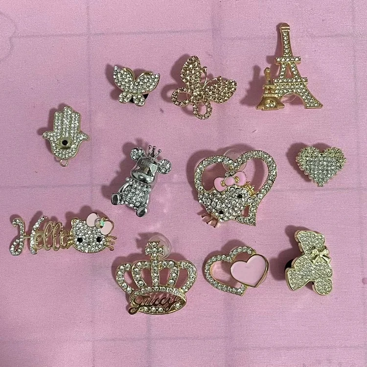 Wholesale Diy Popular Gold and silver Metal With Diamonds Croc Shoe Decoration Accessories For sanrio accessories croc  Charms