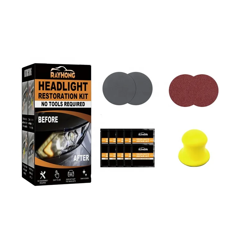 Rayhong car headlight restoration kit yellow blurry oxidated headlight repair kit scratches repairing set for car headlight