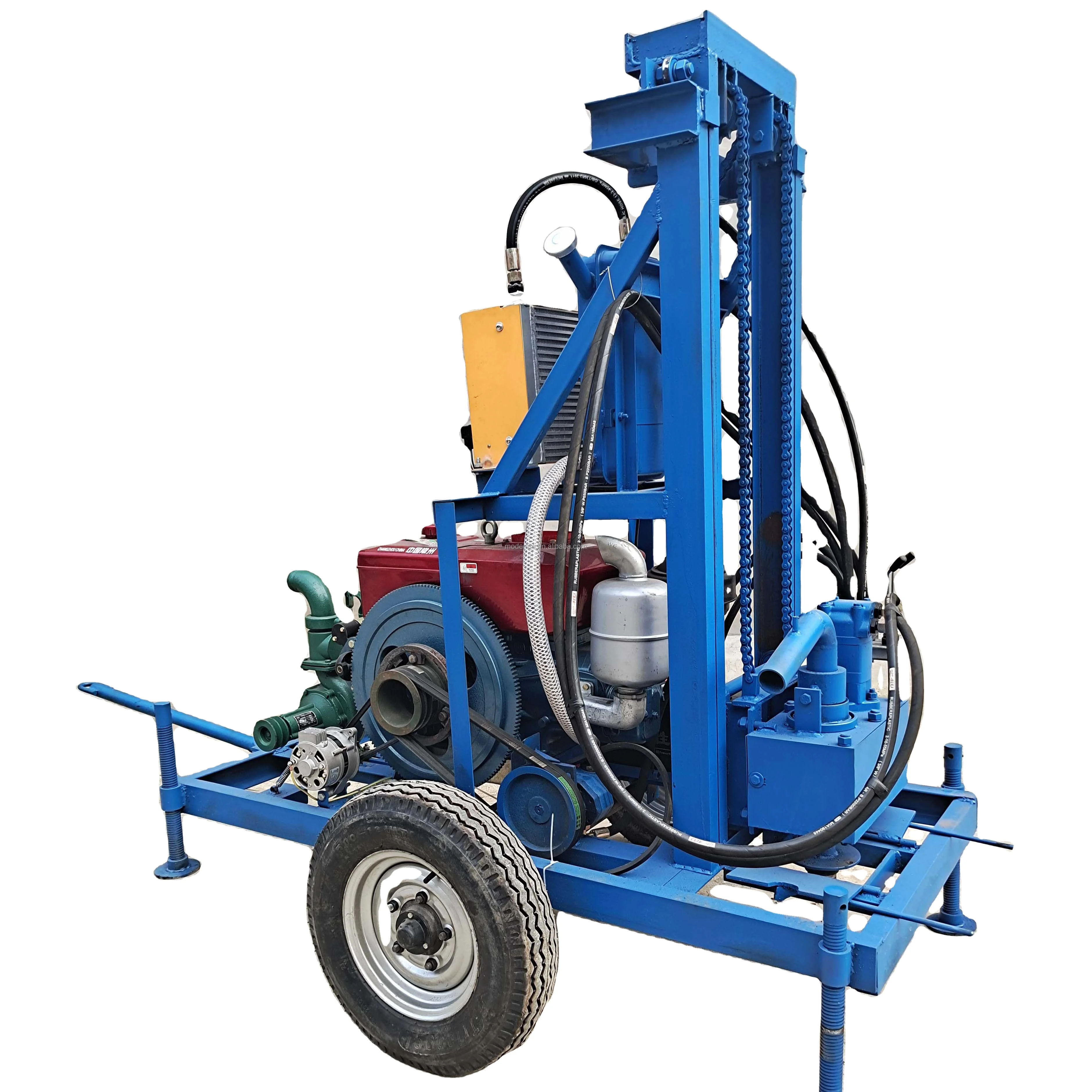 Mini small portable 150 m tractor mounted water drilling rig steel plate rock borehole drilling machine