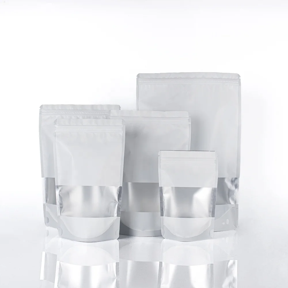 Food Grade Matte Finish Coffee Tea Snack Nut Aluminium Foil Stand Up Zip Lock Packing Pouch Bag With Clear Window
