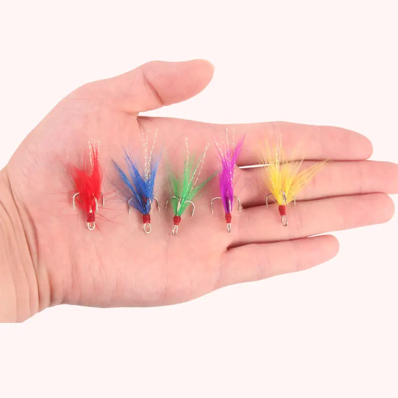 Colored feathers ordinary three book hook 2 4 6 8 10 Bound hair hook road subbait with hook