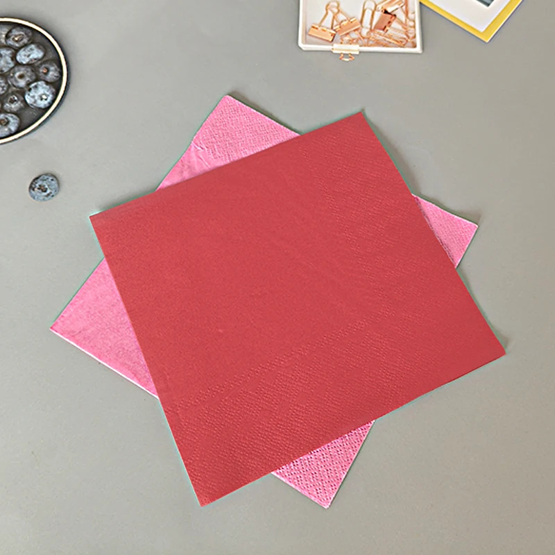 Colored Dinner Napkins in Pink 2-Ply Virgin Wood Pulp Foldable Serviettes FSC Certified Pink color Colored Dinner Napkins