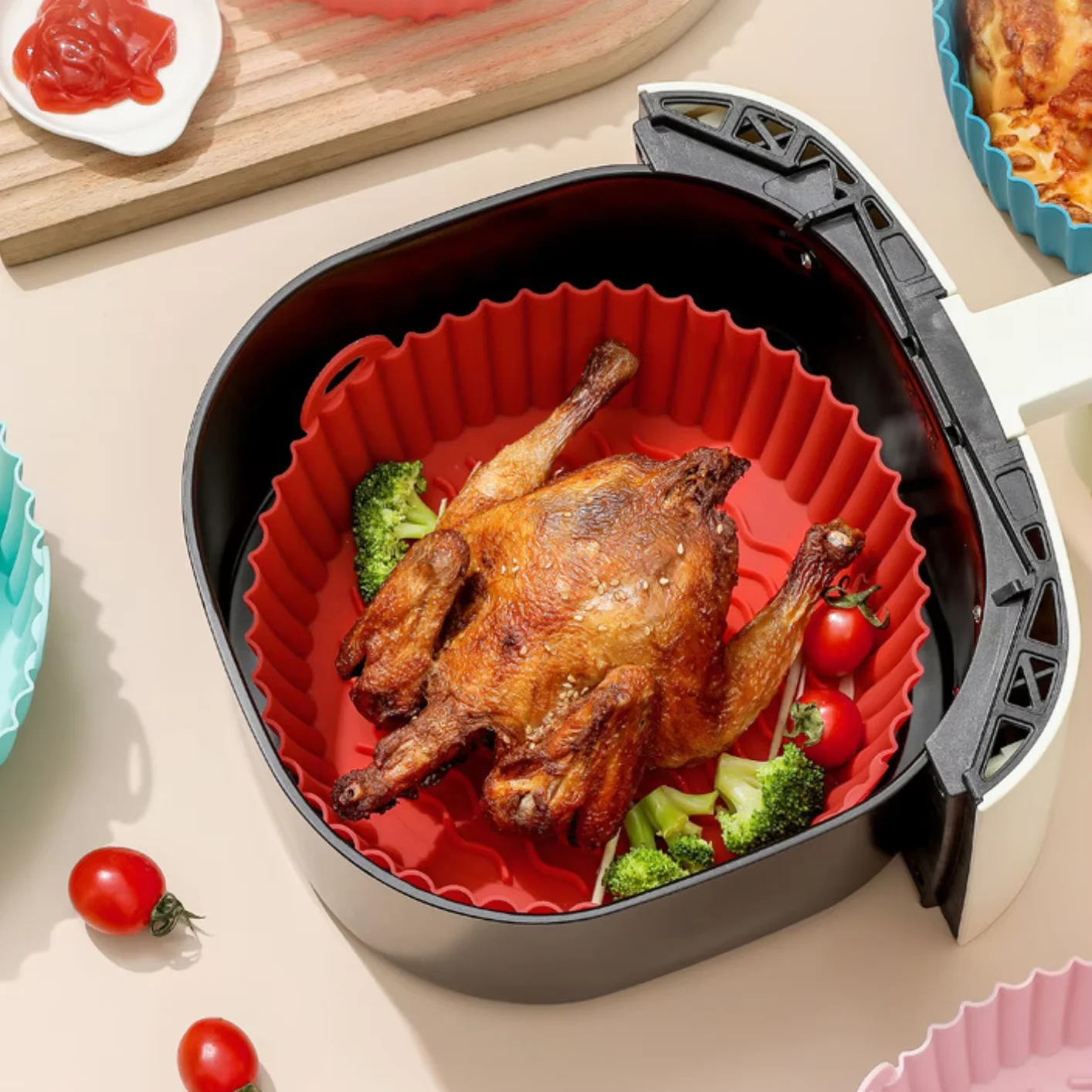 Silicone air fryer mat baking tray fryer mat with non stick inner lining  heat-resistant