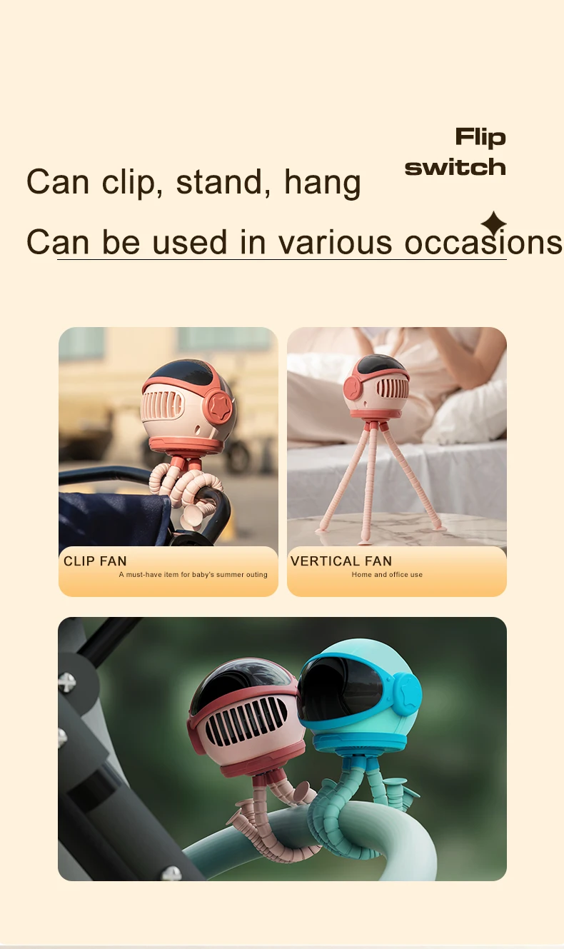 Popular Astronaut helmet stroller clip fan octopus gripper handheld fan mini desktop charging 4000mah battery fan indoor outdoor