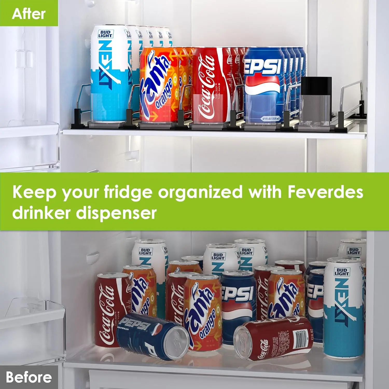Automatically Glide Shelf Pusher System Black Refrigerator Beer Drinks Beverage Soda Can Dispenser