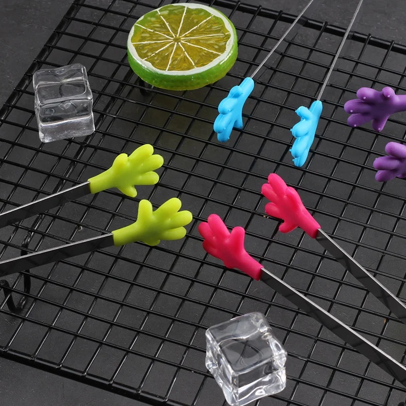 High quality 5.5 inch SS handle funny mini silicone stainless steel cube sugar ice food tongs