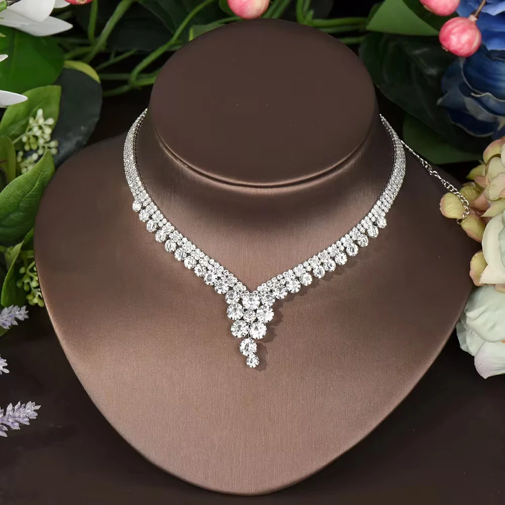 HIBRIDE Beautiful White Bling Cubic Zirconia Dubai Bridal Jewelry Sets for Women Wedding Party Dress Accessories N-1436
