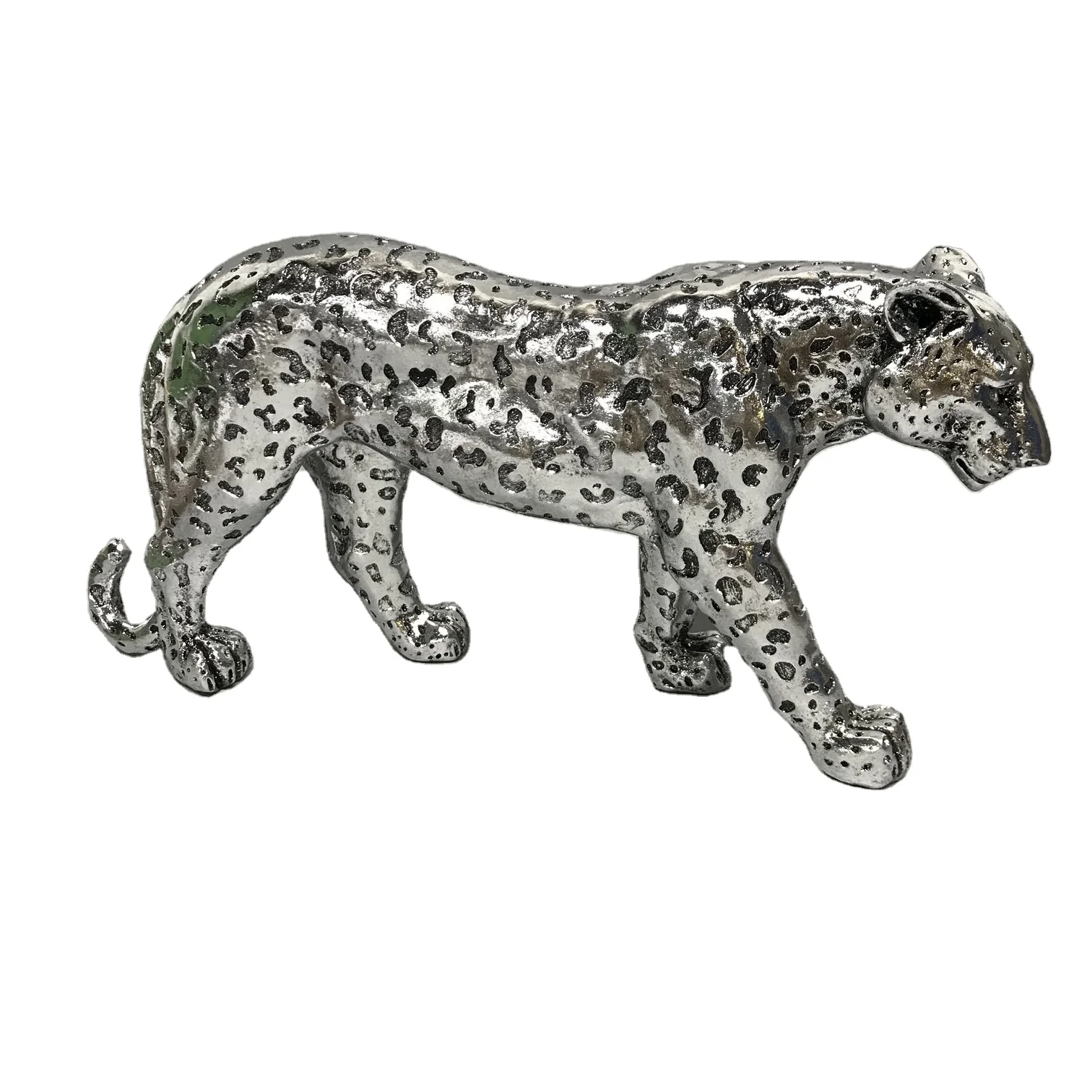 Antique Silver Resin Leopard Home Animal Panther Decor Sculpture Animal Figurine Polyresin Leopard Statue
