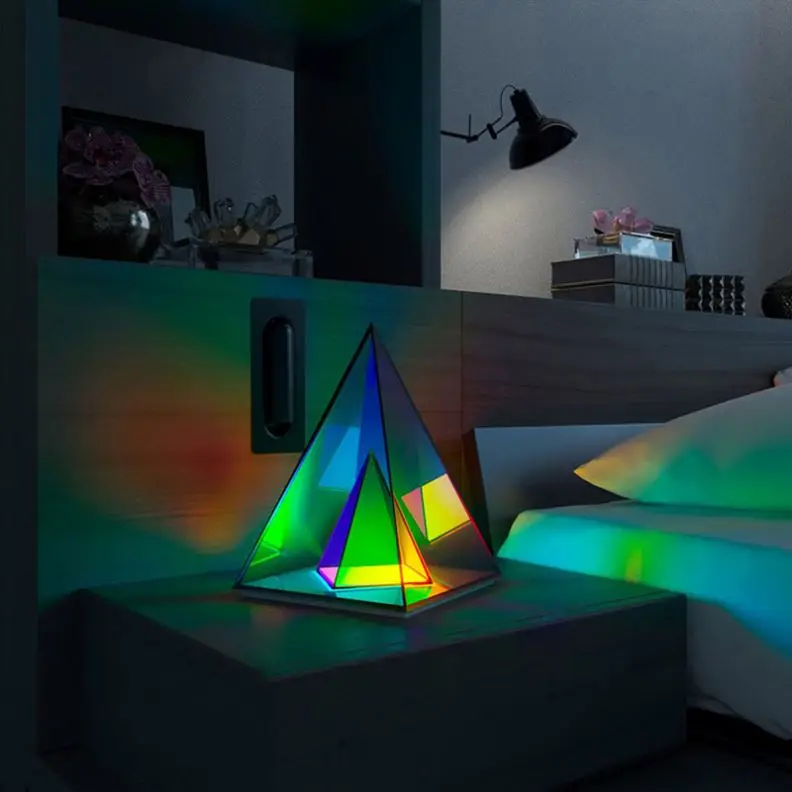 Room Home Decor Creative Pyramid Colorful Acrylic Rechargeable table lamp Magic RGB 3d Cube Light LED Night Light