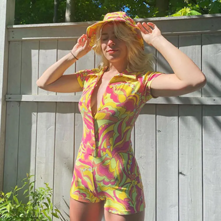 women summer casual orange pencil dress 2021 latex new fashion deep v neck printed polo collar mini dresses