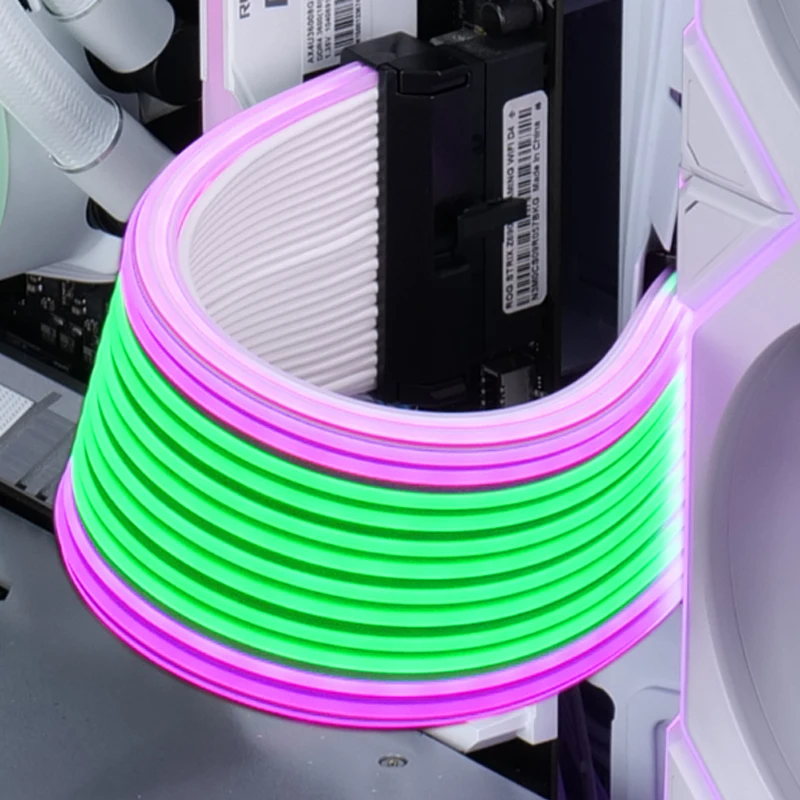 Lian Li Strimer Wireless RGB PSU Extension Cable Bendable Silicone Wire Gen.4th ATX 24Pin 16Pin ,Detachable Soft Silicone