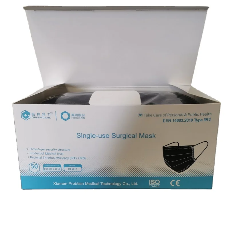 Европейским сертификатом соответствия, 3 слоя маска для лица черная Тканевая маска для лица EN14683 Тип IIR 3 слоя черного маска с CE