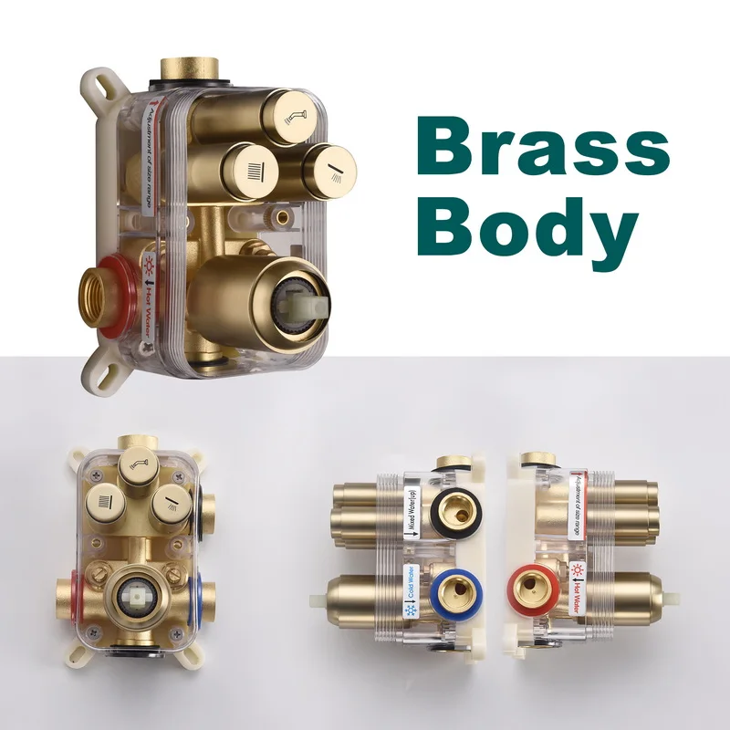 Brushed Gold Shower System Concealed Multiple Head Sprayers Modern High End Rainfall Handheld Jets Brass Control Body 3 in 1 Set