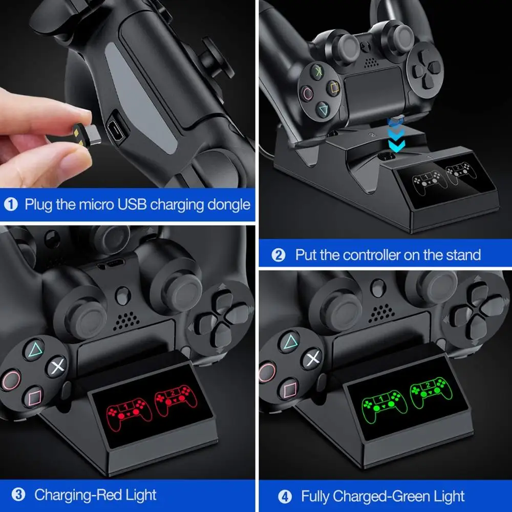Зарядная док-станция для контроллера PS4 зарядная с 2 микро-USB-разъемами двойная Playstation 4 Slim