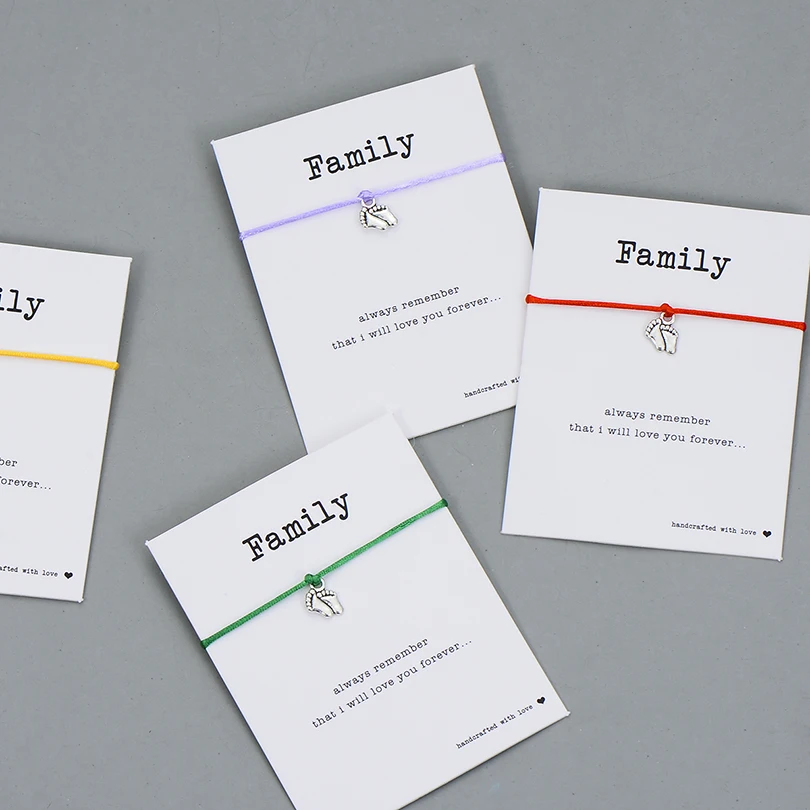 Lovely Double Feet Family Wish Bracelet Mom Dad Baby Kids Gift Simple Red String Charm Bracelets Jewelry for Women Men