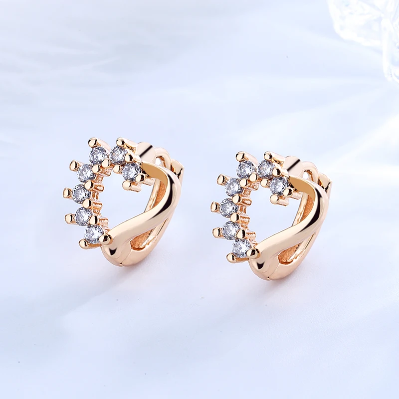 oro laminado unique cubic zirconia stone 18k gold plated heart earring huggies small hoop dozen wholesale