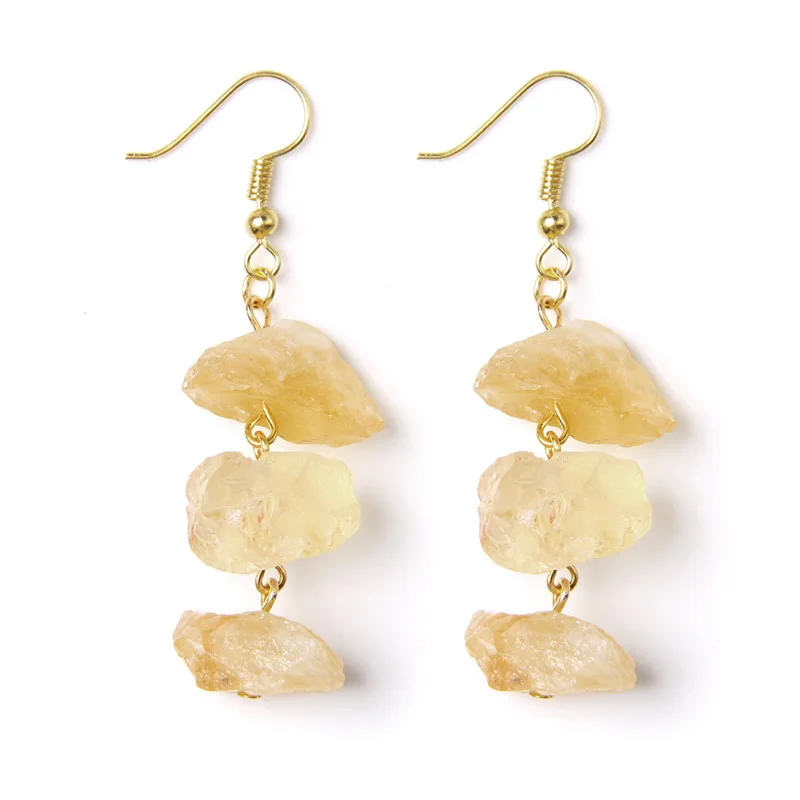 Boho handmade irregular natural stone fluorite quartz gold hook earrings women crystal dangle drop earrings jewelry