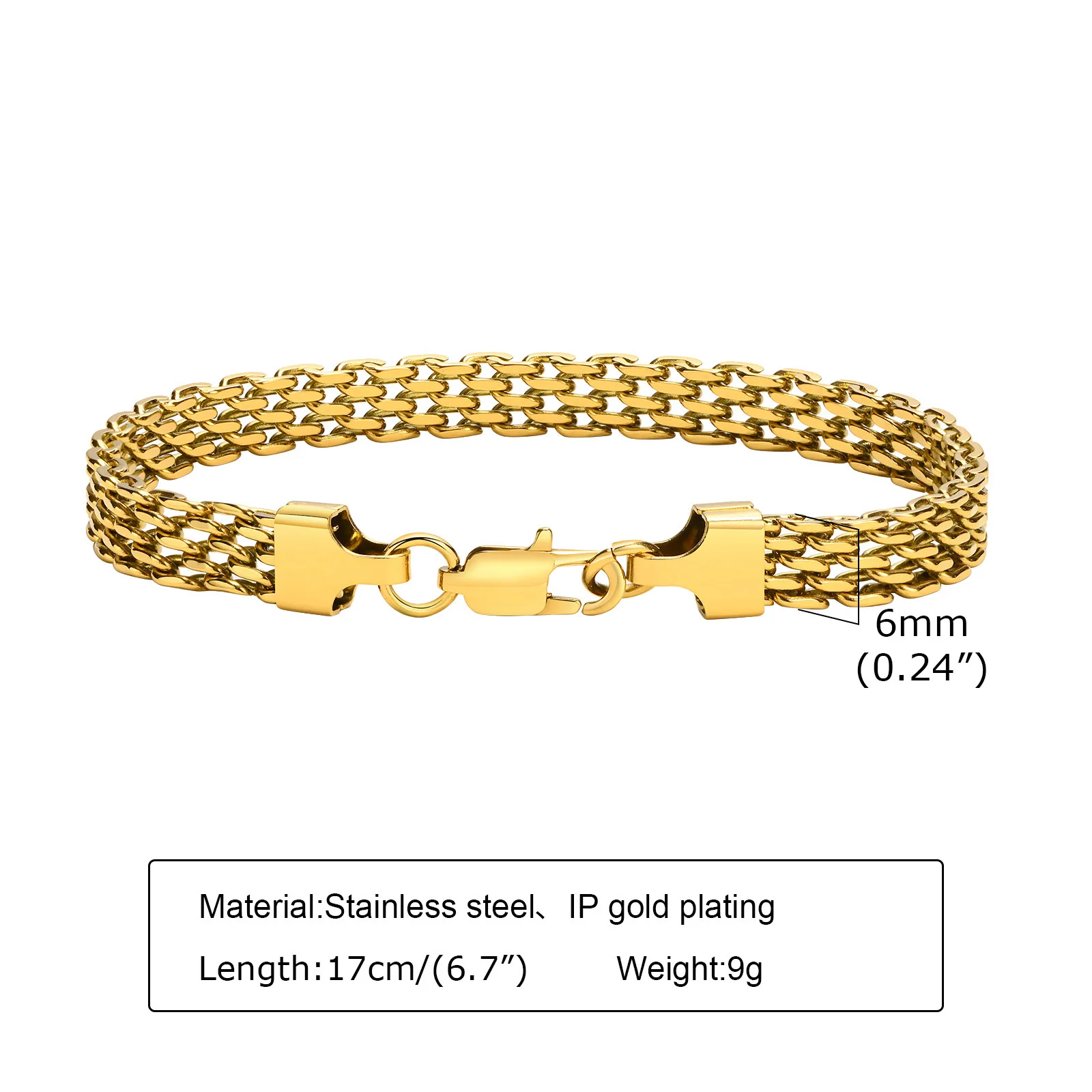 High Quality Stainless Steel Jewelry Geometric Gold Plated Chain Link Watch Band Bracelet for Women Men