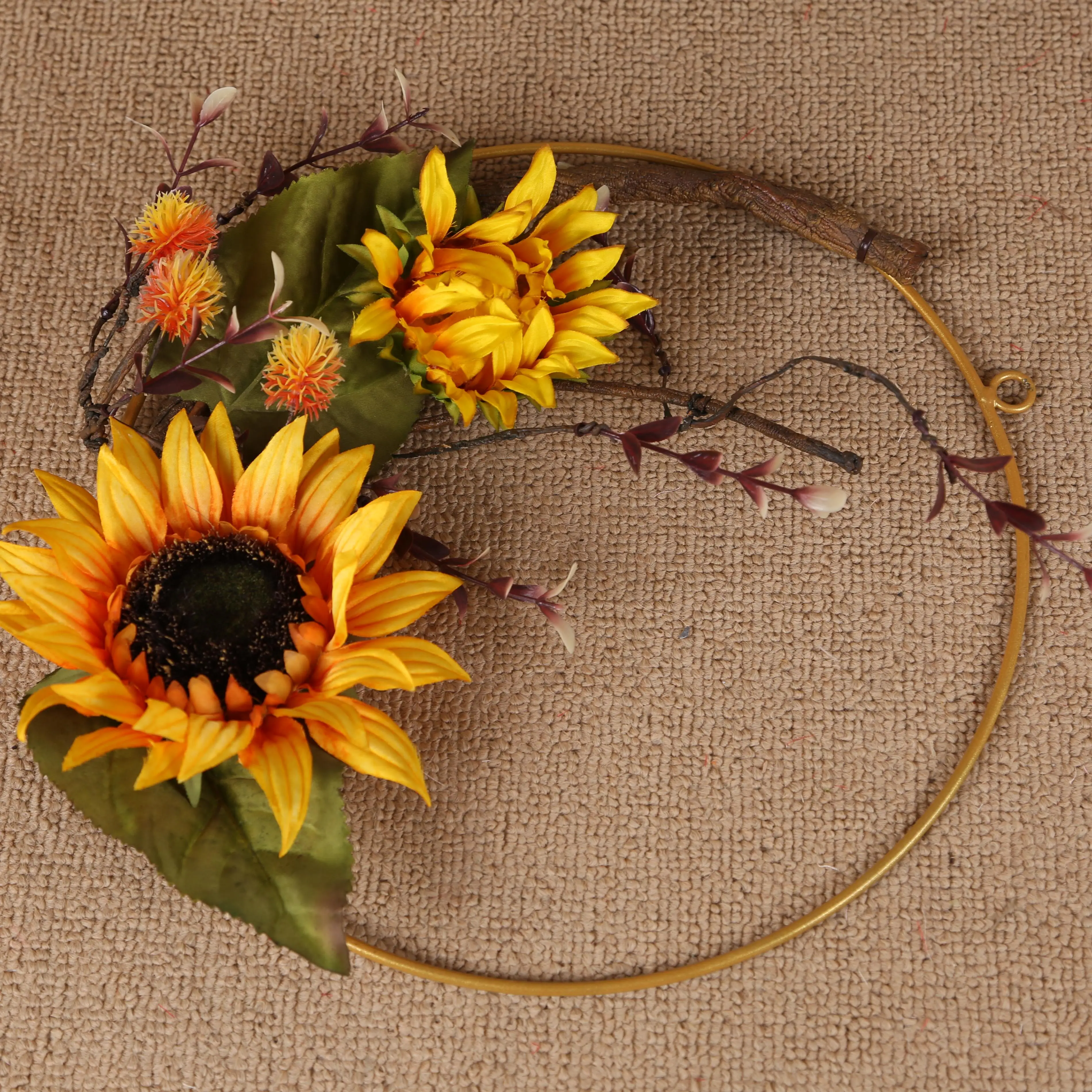 Artificial Sunflower Wreath Flower Wreath With Yellow Sunflower And Green Leaves For Front Door Indoor Or Outdoor Wall Wedding