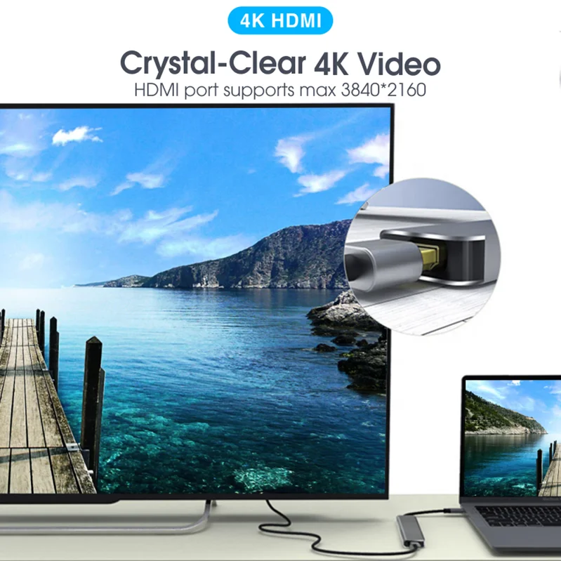 Док-станция USB- C 6 в 1 адаптер для поддержки 4K ULtra HD видео зарядное устройство USB 3 0 PD кардридер Type Mac