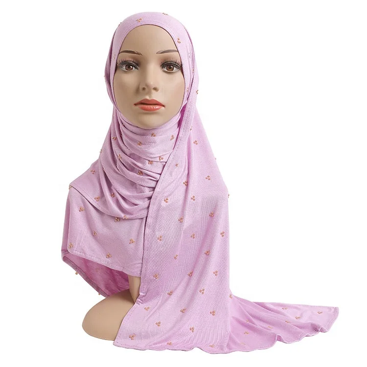 In Stock High Quality Muslim Women Full Pearls Premium New Model Hijab Jersey Hijab With Beads