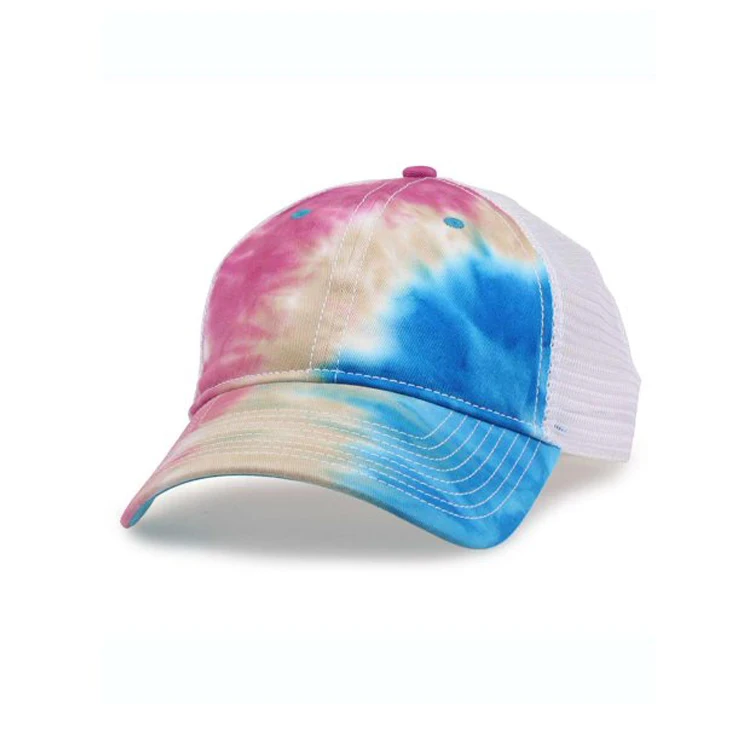 Get Free Sample Delivery within 15 Days Mens Tie Dye Trucker Caps Custom Embroidery Logo Tie Dye Mesh Summer Trucker Sun Hat Cap