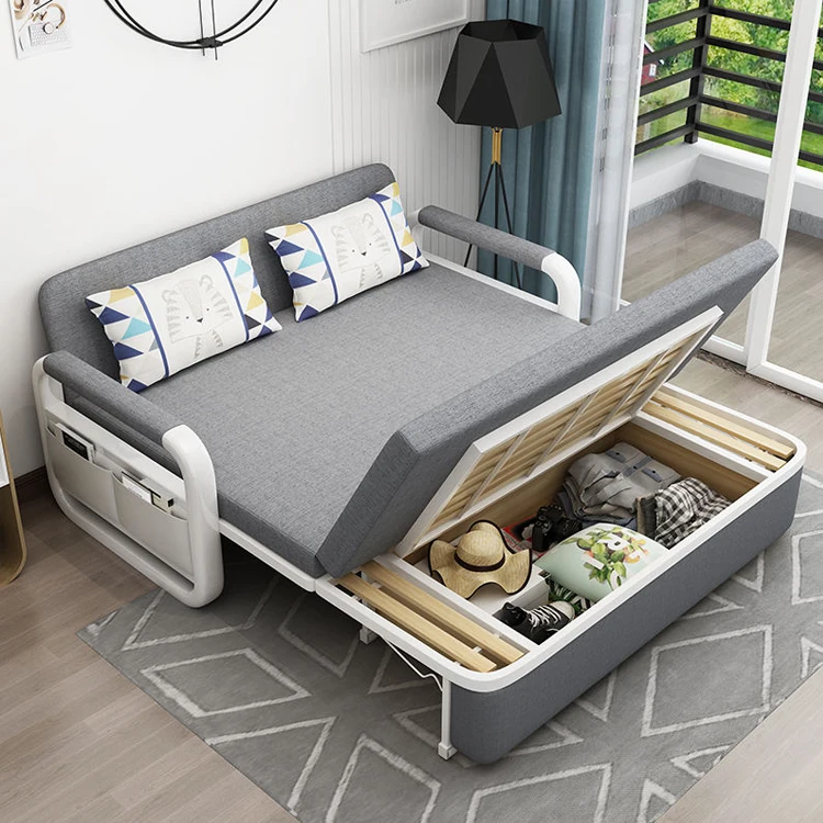 Portable Folding Sofa Bed Solid Wood Frame Convertible Sofa Three Seat Sofa Cum Bed Living Room Furniture Couch