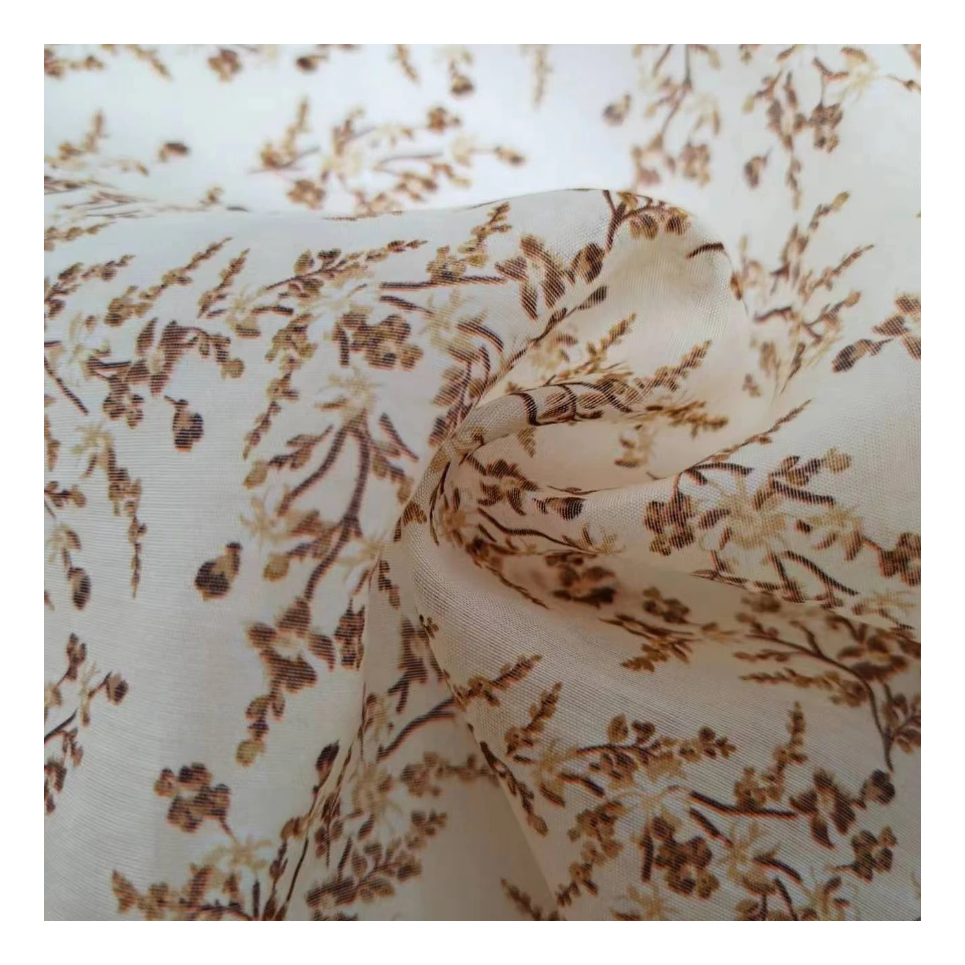 Top selling brown branch flower pattern textile modal custom digital printing machine tencel nylon fabric