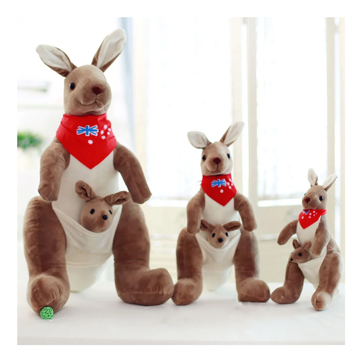 Stock 32cm 45cm 55cm 65cm Cute Stuffed Animal Plush Doll Australia Flag Bib Soft Kangaroo Toy with Embroidery for Baby