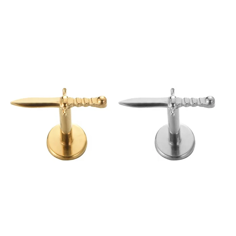 ASTM F136 Titanium Sword Labret Lip Dagger Ear Studs Piercing Tragus Helix Cartilage Earring